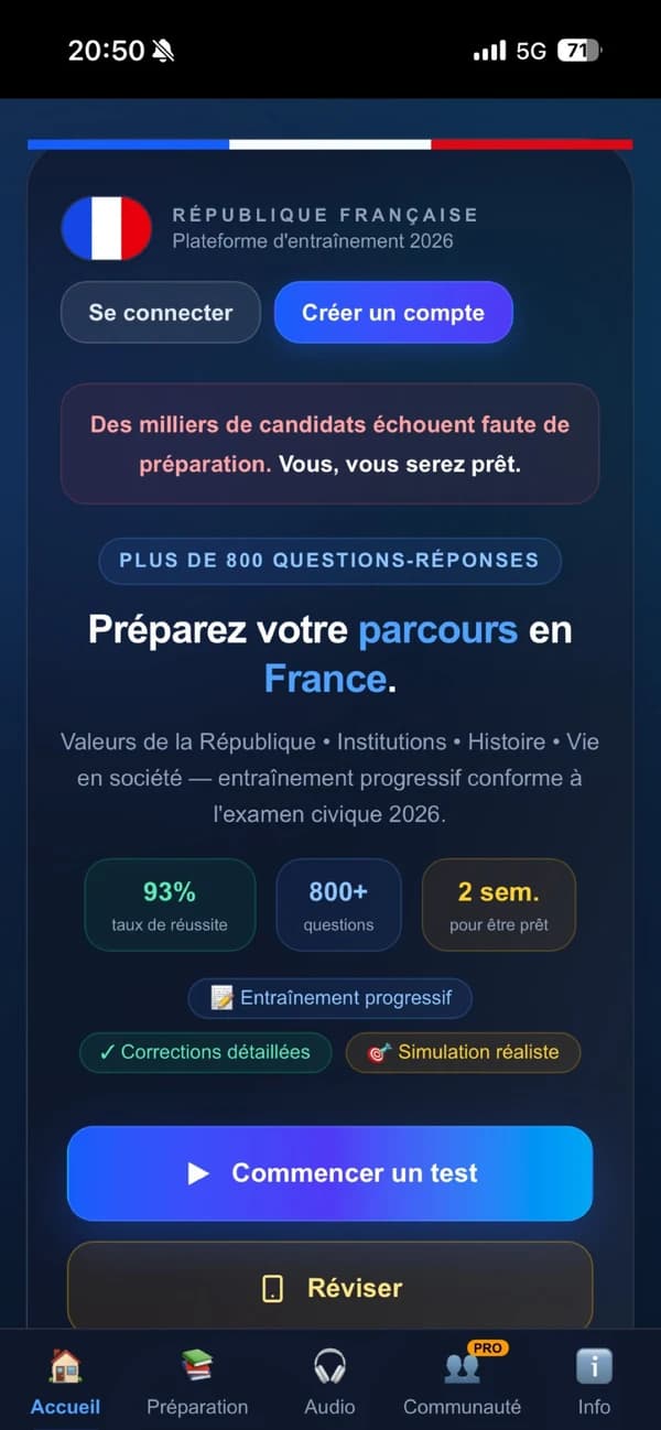 Capture d'écran de l'application Cap Citoyen, écran d'accueil avec statistiques